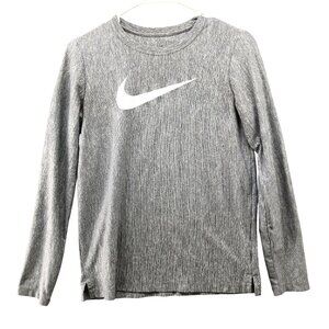 Nike Youth XL Long Sleeve Active T Shirt Gray Crewneck‎ Swoosh Logo Dri Fit